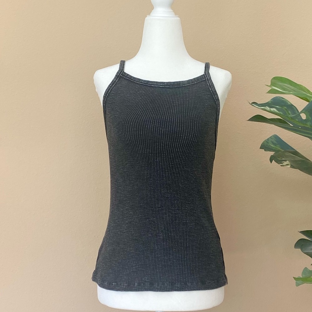Mineral Washed Black Ribbed Tank